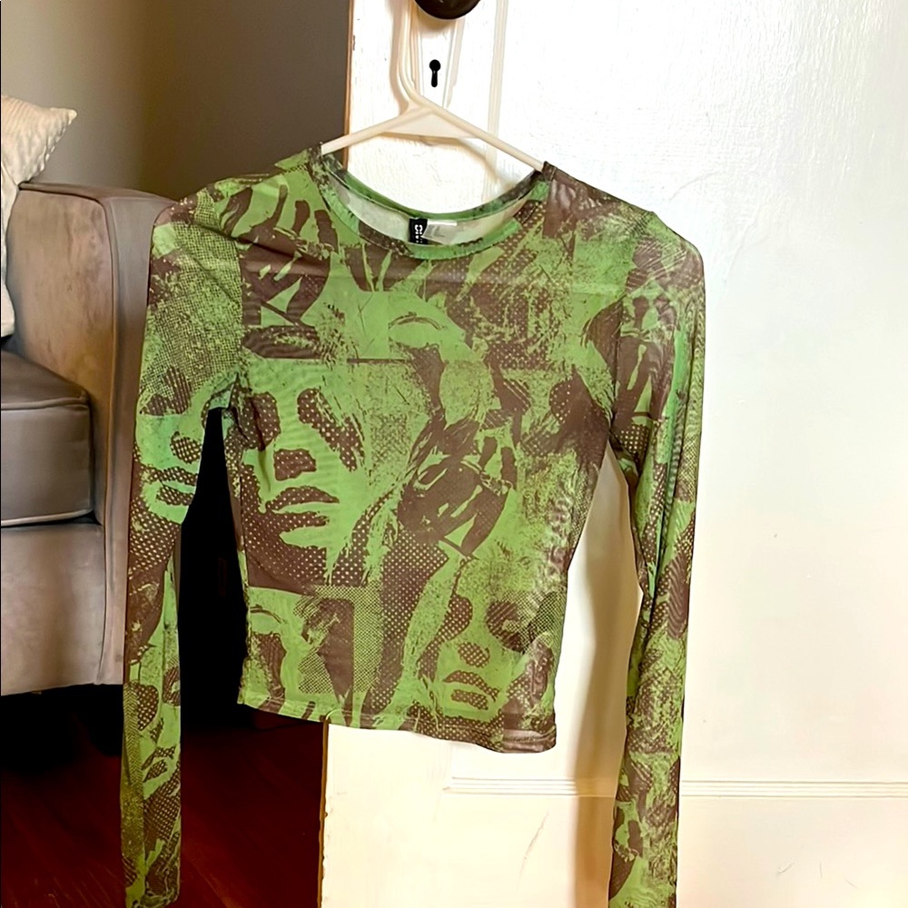 Green and Brown Long Sleeve Top